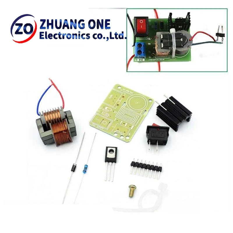 Inversor de generador de encendido de arco de alta frecuencia, Kit de bricolaje Boost Step Up 18650, transformador de núcleo en U Suite de 3,7 V, 15kV, CC de alto voltaje