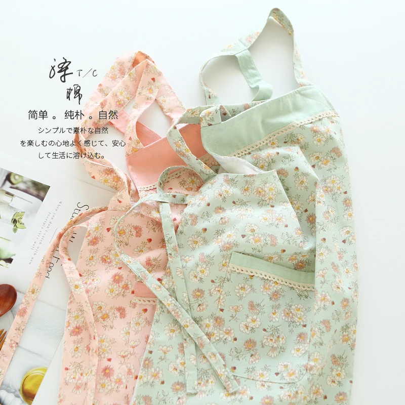 Korean version fashion waterproof apron home kitchen cooking housework cleaning lady pastoral floral blouse apron