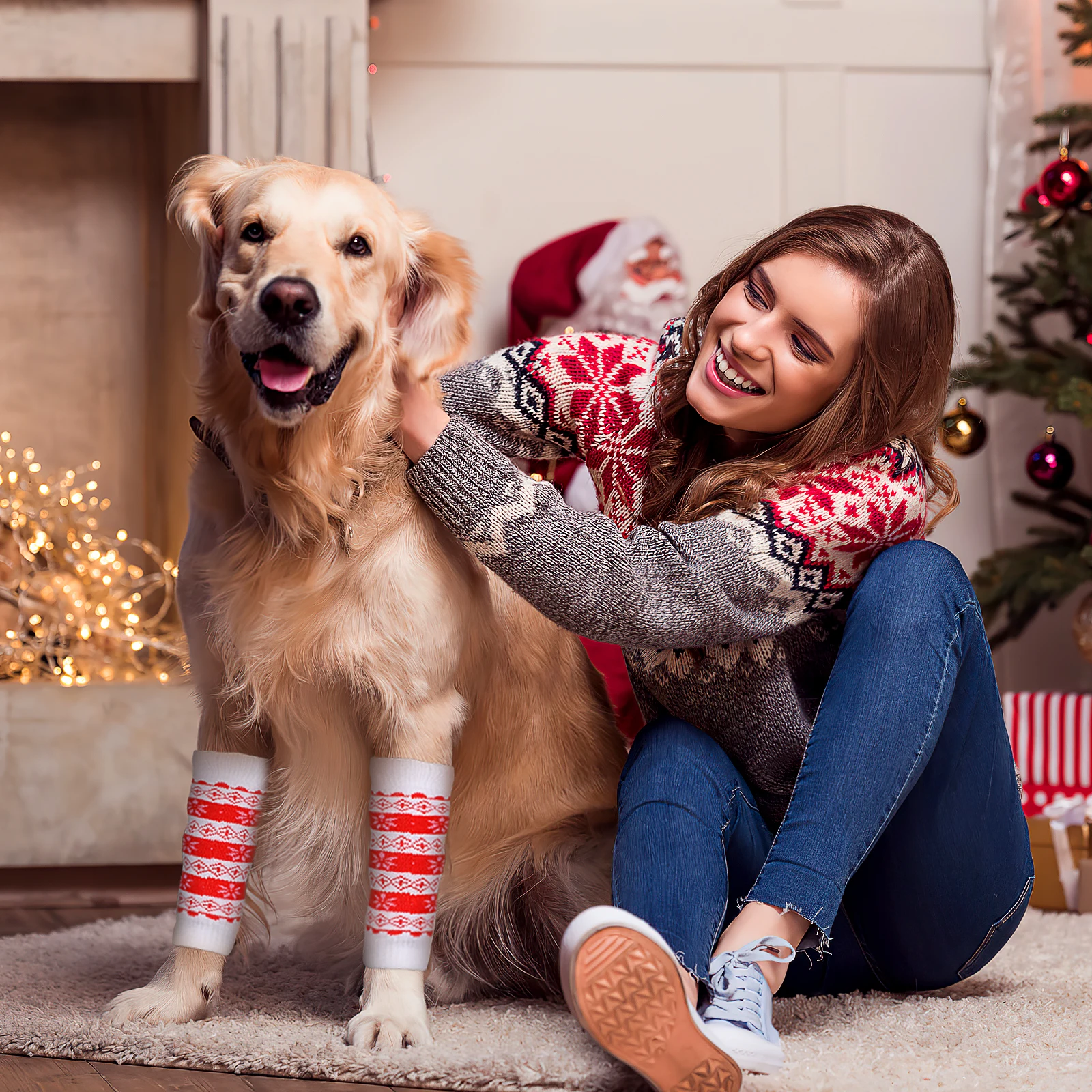 

4pcs Dog Protectors Dog Leg Sleeve Protectors Warm Elastic Winter Knee Cover Small Pet Leg Sleeve Socks Leaves Wrap