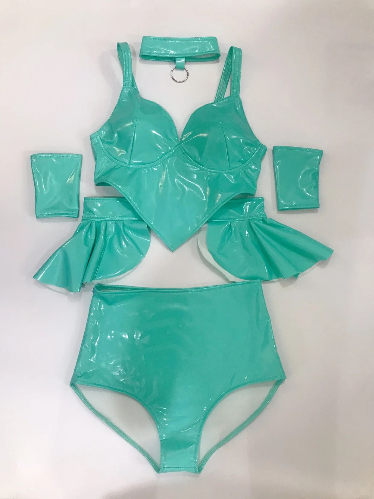 Helle elastische Lack Leder Split Set Nachtclub Bar Urlaub Party Sängerin Führenden Tanz Bühne Sexy Performance Kleid