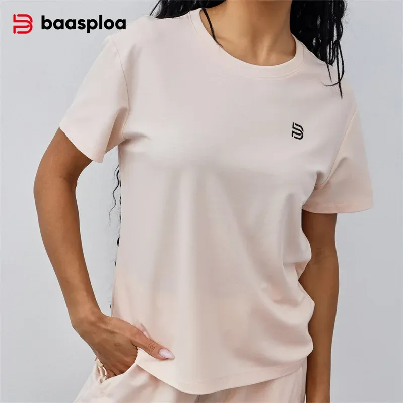  Baasploa Women Quick-Drying T-Shirts 2025 Summer Casual Breathable O-neck Pullover Tops Female Fashion Solid Short Sleeve Shirts 