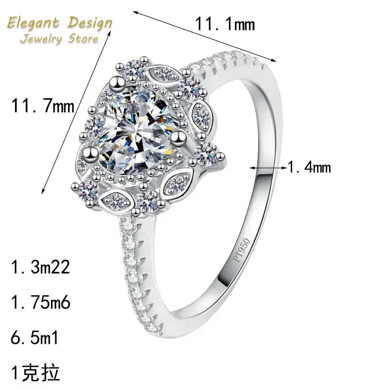 

Trendy Design Ins Platinum Pt950 Wedding Band with Heart-Shaped Round 1ct Diamond Moissanite Festival Ring Jewelry for Women