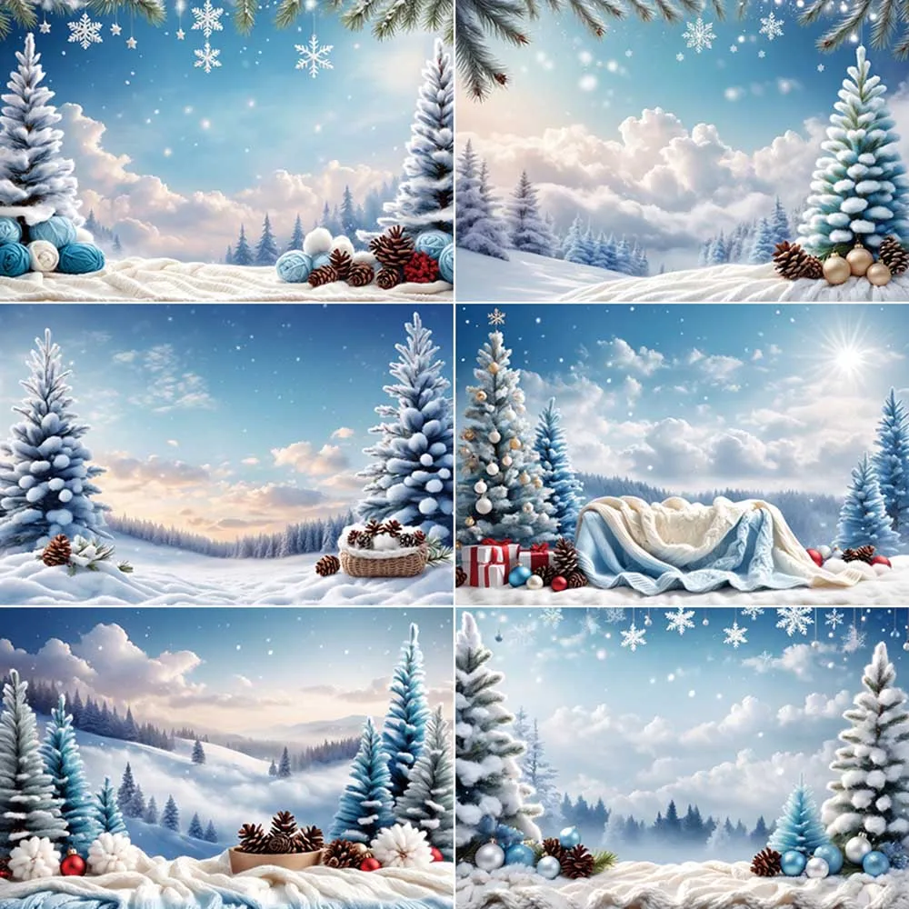 

MOON.QG Christmas Winter Snow Landscape Photography Backdrops Forest Clouds Sky Backgrounds Home Studio Decor Photobooth Props