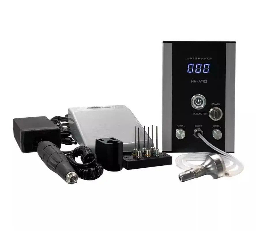 

AT02 Art Engraving Machine High Speed rotary handpiece include Air Compressor inside Graver Grinding Machine Pneumatic carving