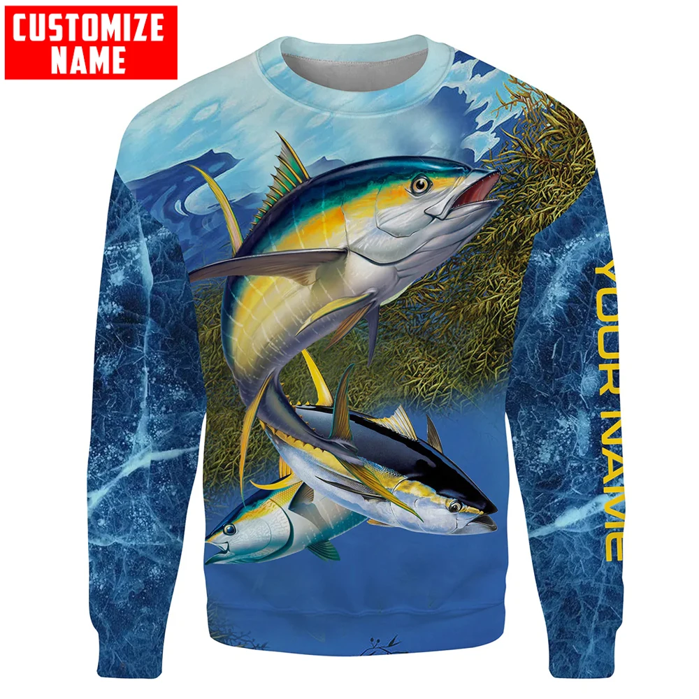 Tuna fishing blue deep sea fishing Custom Name 3D All Over Printed Men's Hoodie & Sweatshirt Unisex Zip Casual Tracksuits KJ921