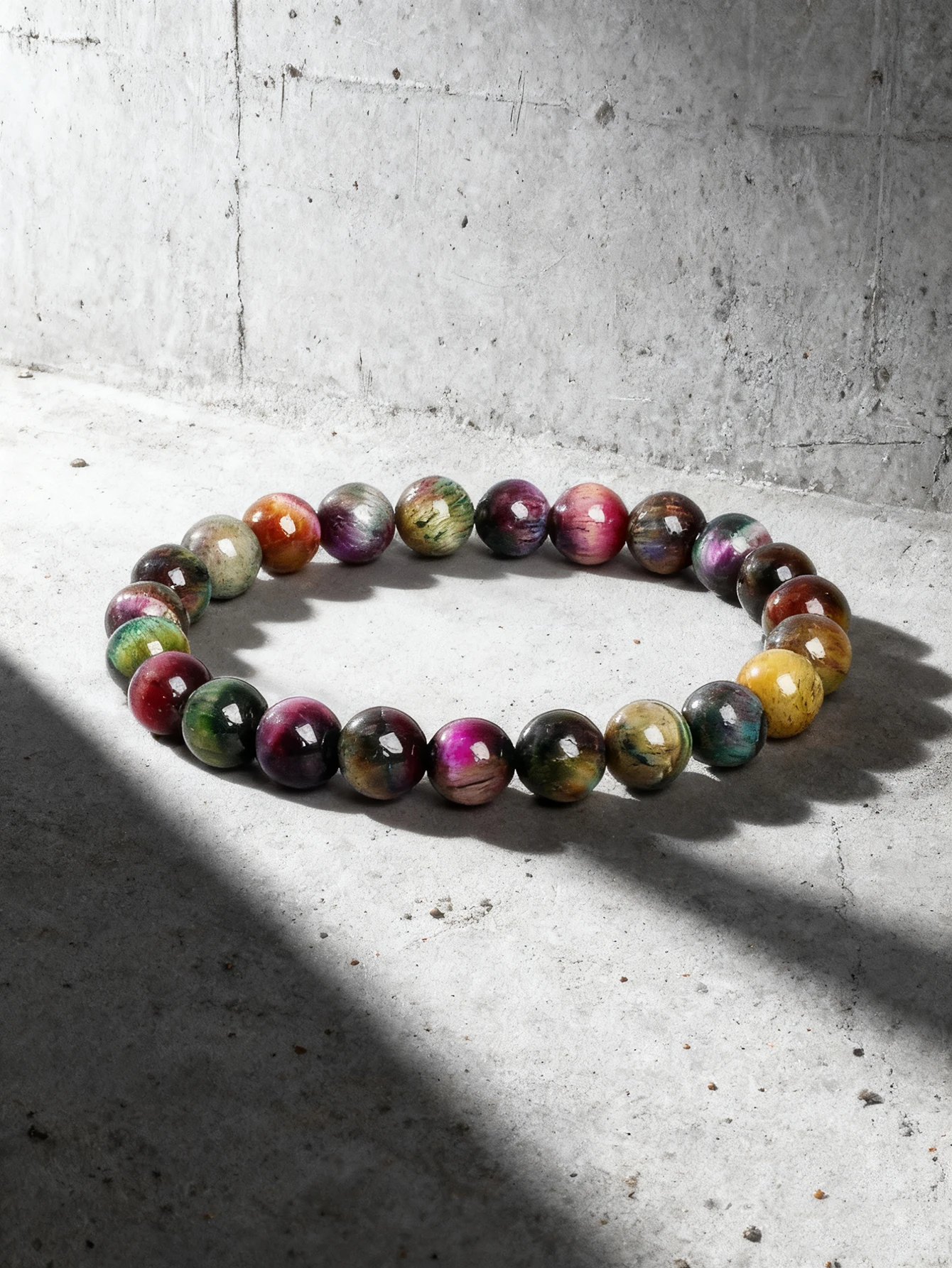 قوس قزح عين النمر سوار الخرز الحجر الطبيعي اليدوية الطاقة الريكي شفاء لحماية الحظ السعيد مجوهرات الطاقة الإيجابية #4