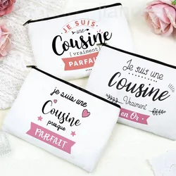 Best Cousin in The World French Print Makeup Bag Pouch Women Travel Neceser Toiletry Storage Bags Cosmetic Bag Gift for Cousins
