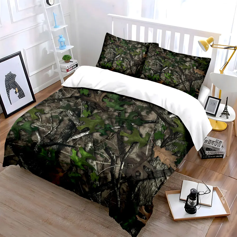 

Leaf and deadwood camouflage pattern print bedding set,kid's and adults' bedroom decor,Exquisite three-piece bedding set gift