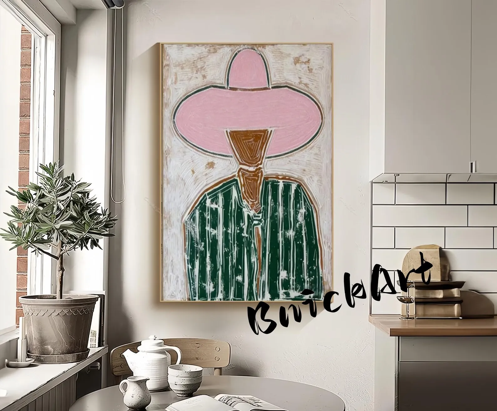 Mhemyo Modern Textured Western Cowboy Faceless Oil Painting Original Handmade Canvas Wall Art Wabi-Sabi Home Entryway Decor