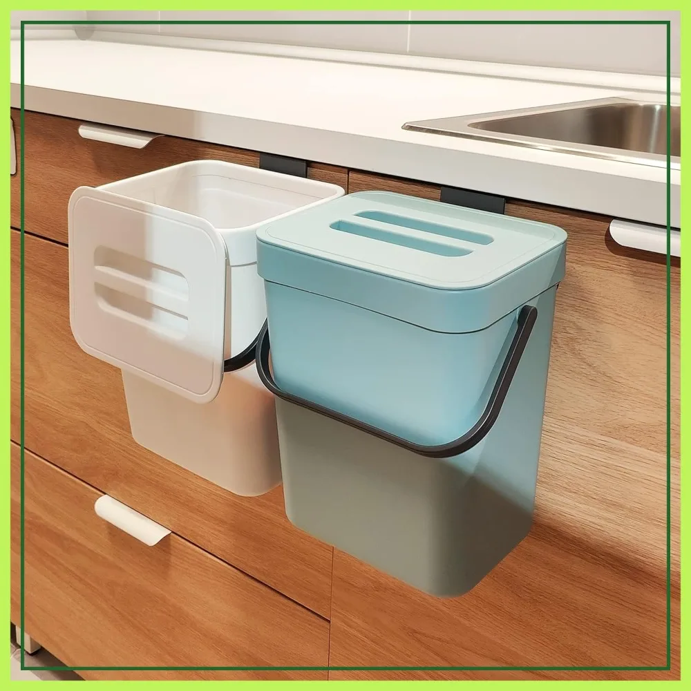 1.3 Gallon Compost Bin for Kitchen Counter, Sealed Hanging Food Waste Bucket, Easy Mountable Design, Blue