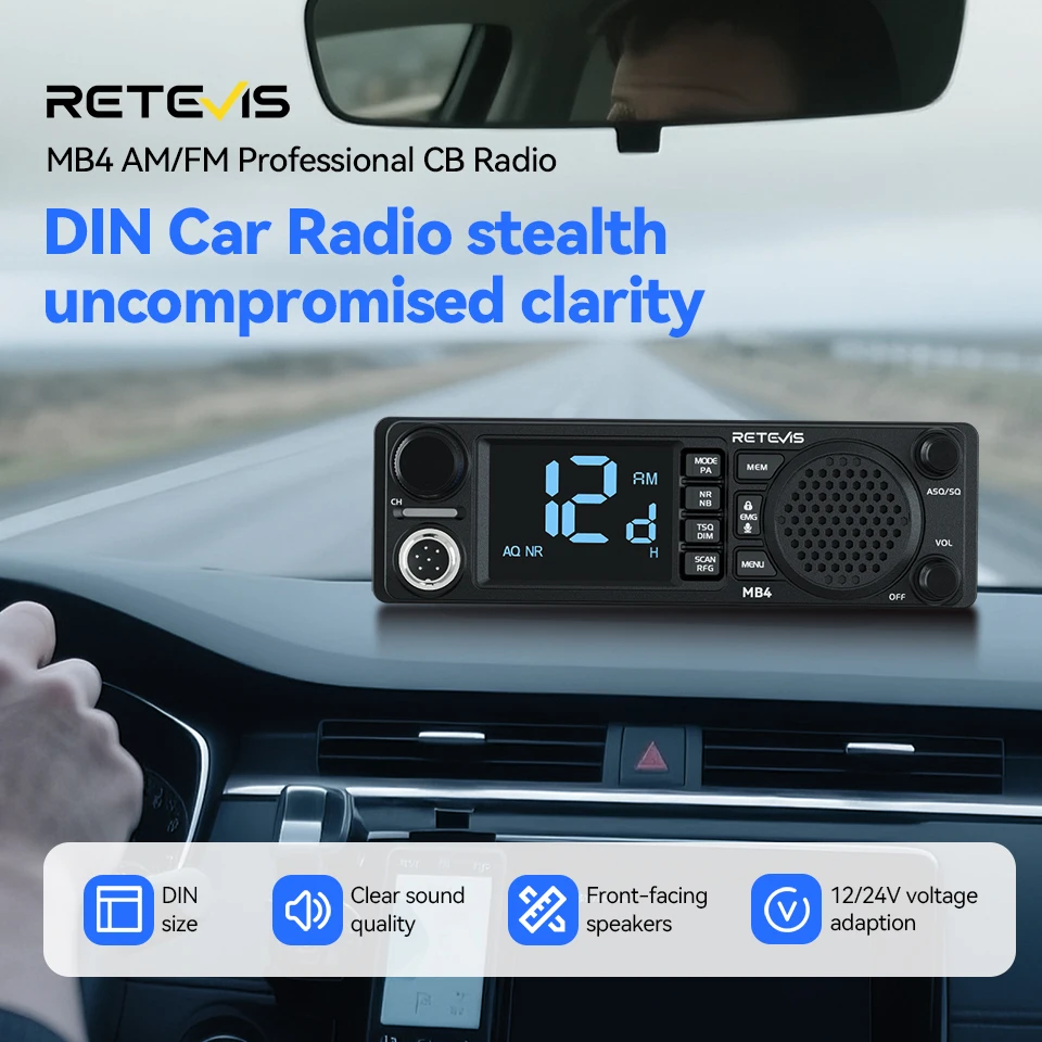 

Автомобильный радиоприемник RETEVIS MB4, DIN-дизайн VOX AM/FM, 40 каналов CB, шумоподавление, передний динамик для грузовиков, внедорожных поездок