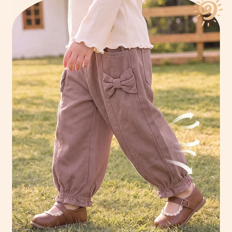 Girls Pants 2026 Autumn and Winter New Children's Clothing Korean Style Girl Baby Sweet Bow Pure Cotton Bunched Pants