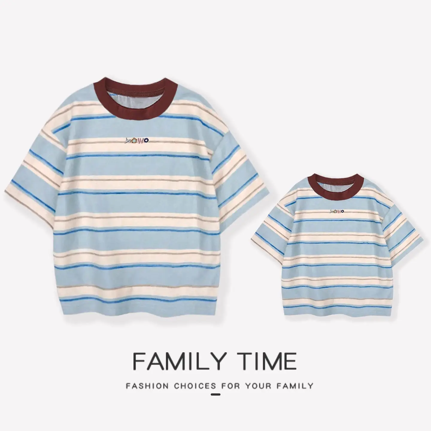 

Family Matching Striped T Shirts Couple Korean Style Cotton Tees Mom Daughter Dad Son Casual Outfits Trendy Round Neck Tops