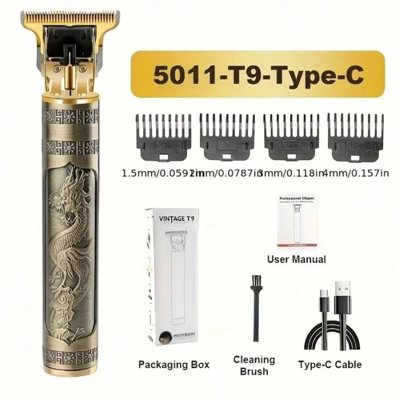 

Professional men's hair clippers, salon-grade hair trimmer with metal handle, T-shaped blade trimmer, wireless charging beard tr