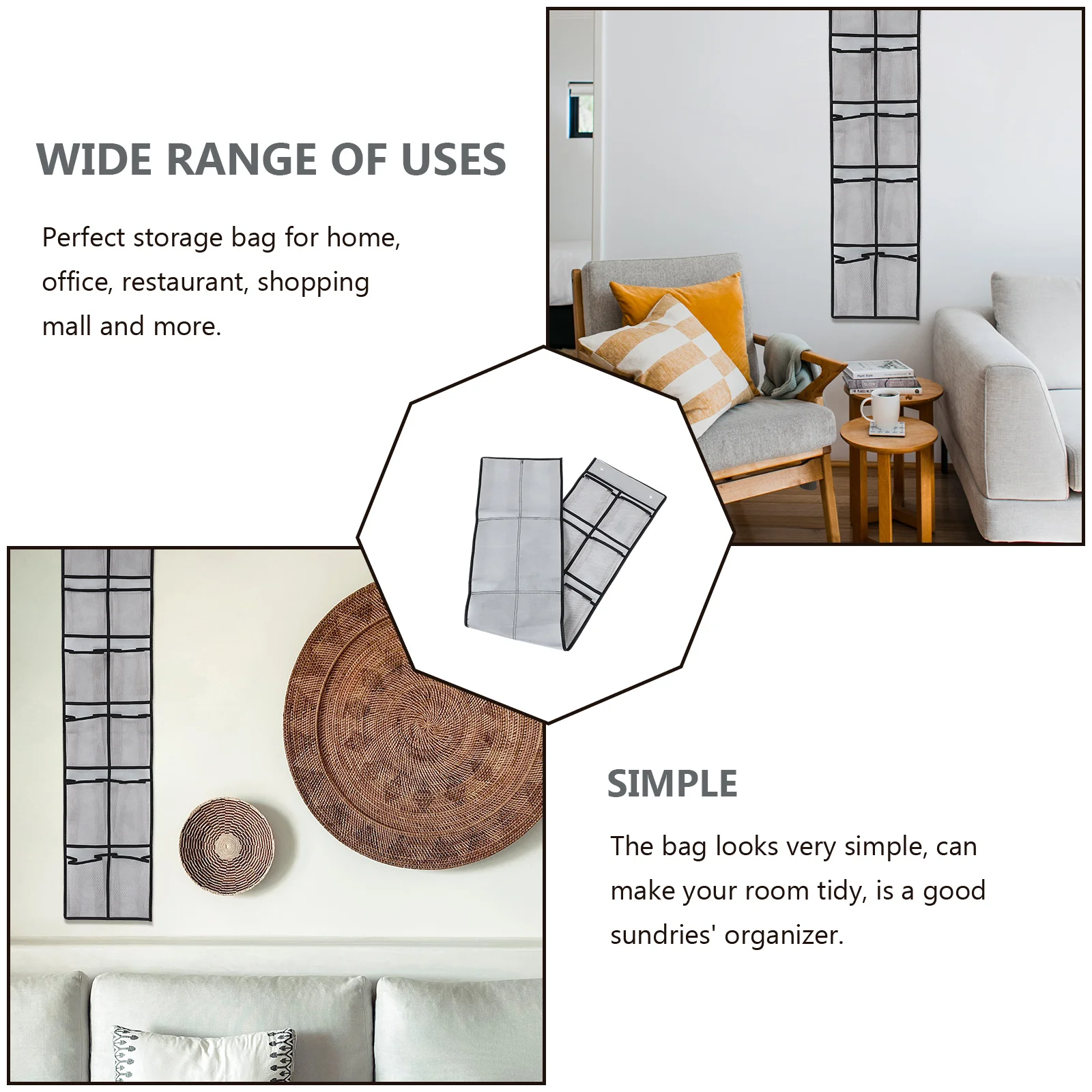 

Door Back Hanging Bag Creative Storage Pouch Non-Woven Material Lightweight Sundries Organizer for Home Office