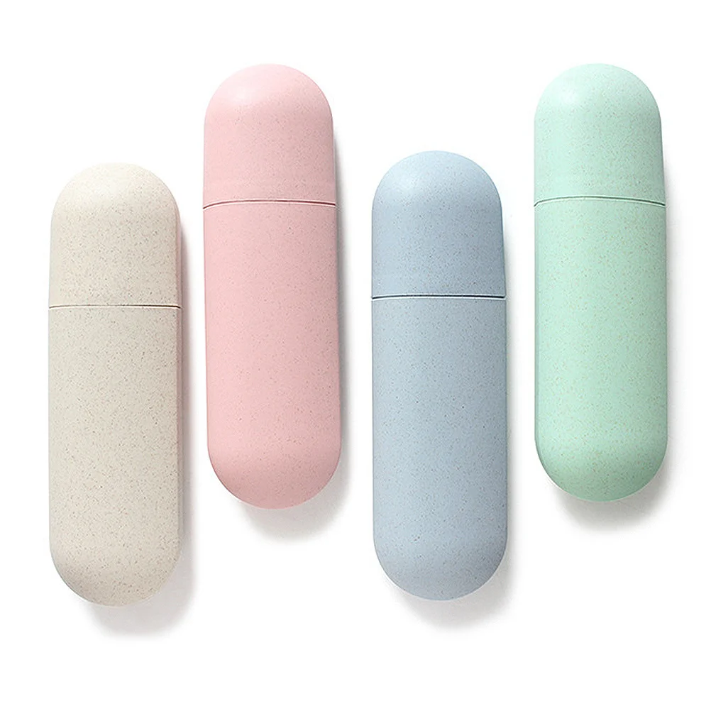 قطعتان من علبة فرشاة الأسنان للسفر، حامل خفيف الوزن ومحمول للتخييم والمشي لمسافات طويلة في الهواء الطلق، غطاء حماية متين للفرشاة باللون البيج