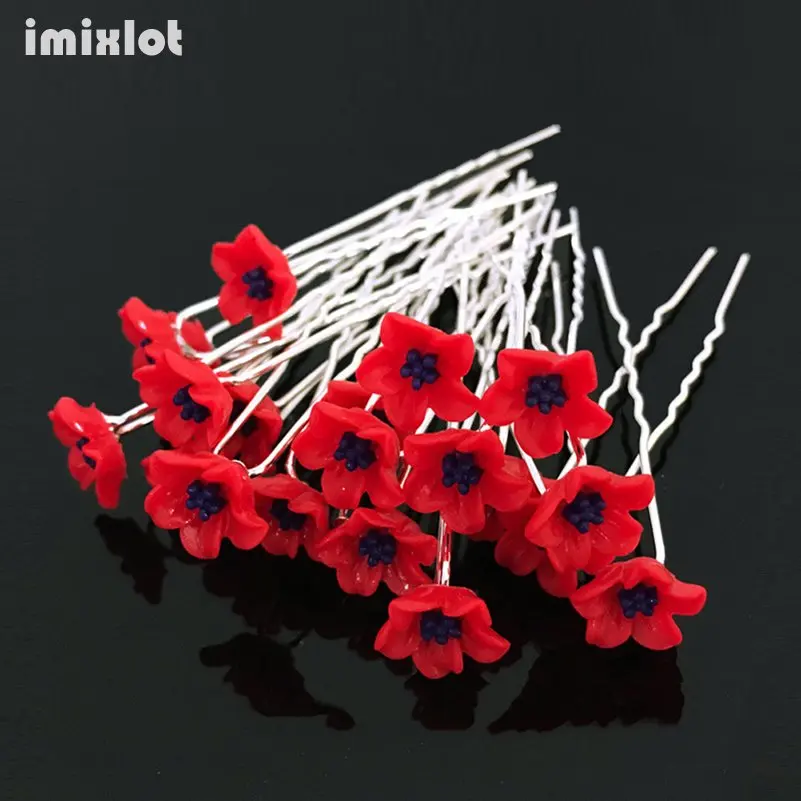 20Pcs Fashion Lily Flower Hair Pins Clips Bride Headpiece U Shaped Flowe Hairpin Wedding Hair Accessories Party Jewelry Gift