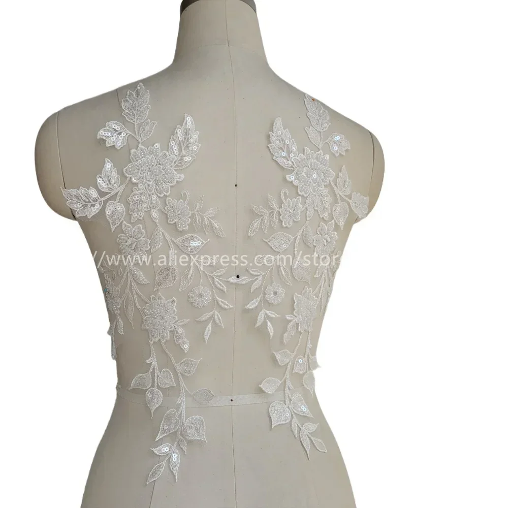 

Beaded Embroidery Lace Mirror Flower Applique, Wedding Dress Decoration Accessories,Handmade Background Decoration Accessories