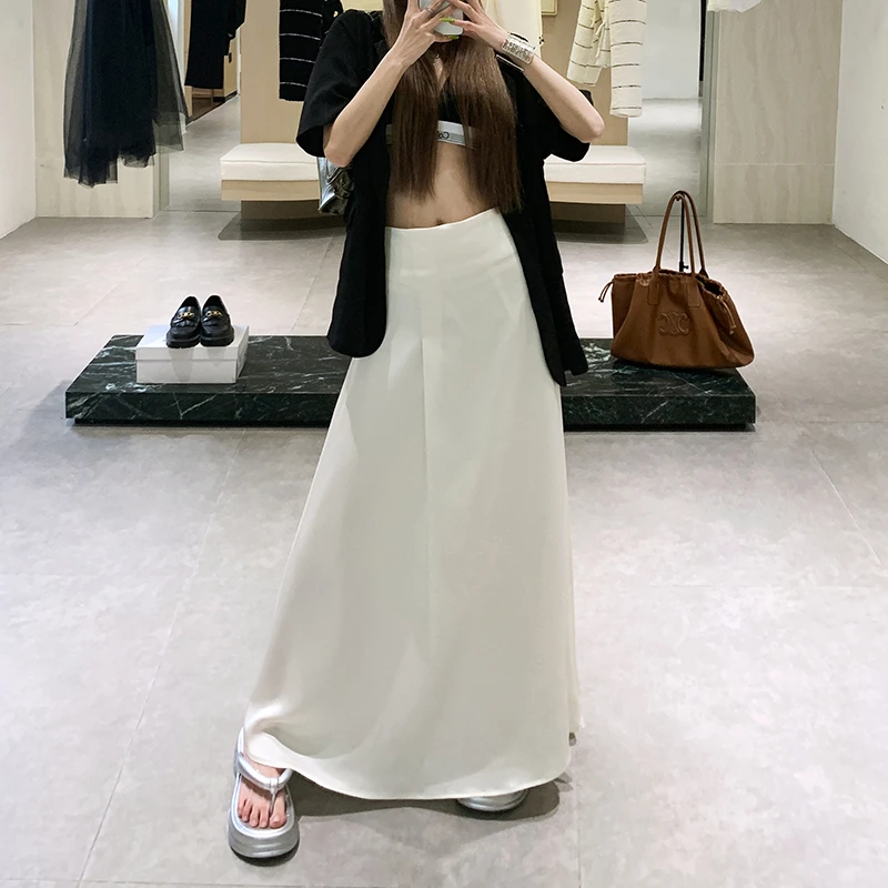 

Womens Summer A-Line Skirt in Smooth and Silky Acetate Fabric High-Waist for Slimming Effect and Loose Fit for Comfort