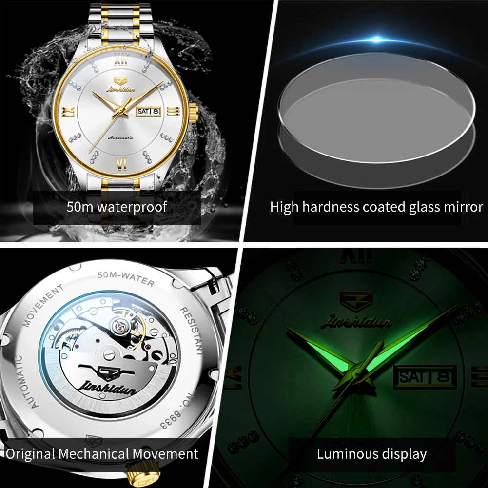 JSDUN High Quality Waterproof Automatic Mechanical Men Watch Best Selling Stainless Steel Wrist Watch Men Casual Watches for Men