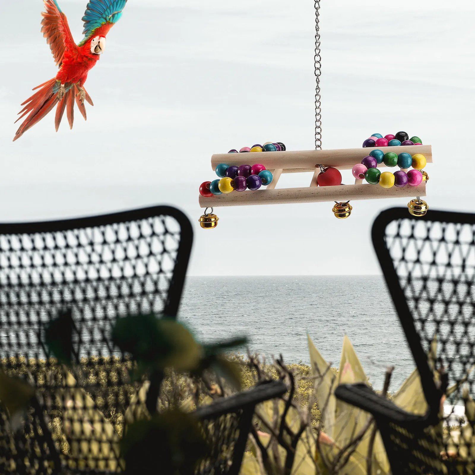 Colorful Parrot Wood Beads Hanging Bridge Swing Popular Birds Balanced Bite Hanging Parrot Chewing Bird Bite Toy