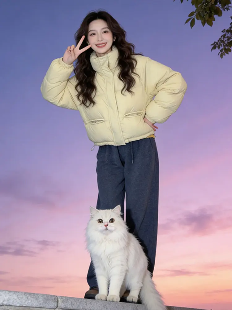 

Желтая хлопковая куртка-пальто женская, новая зимняя, простая и стильная верхняя одежда