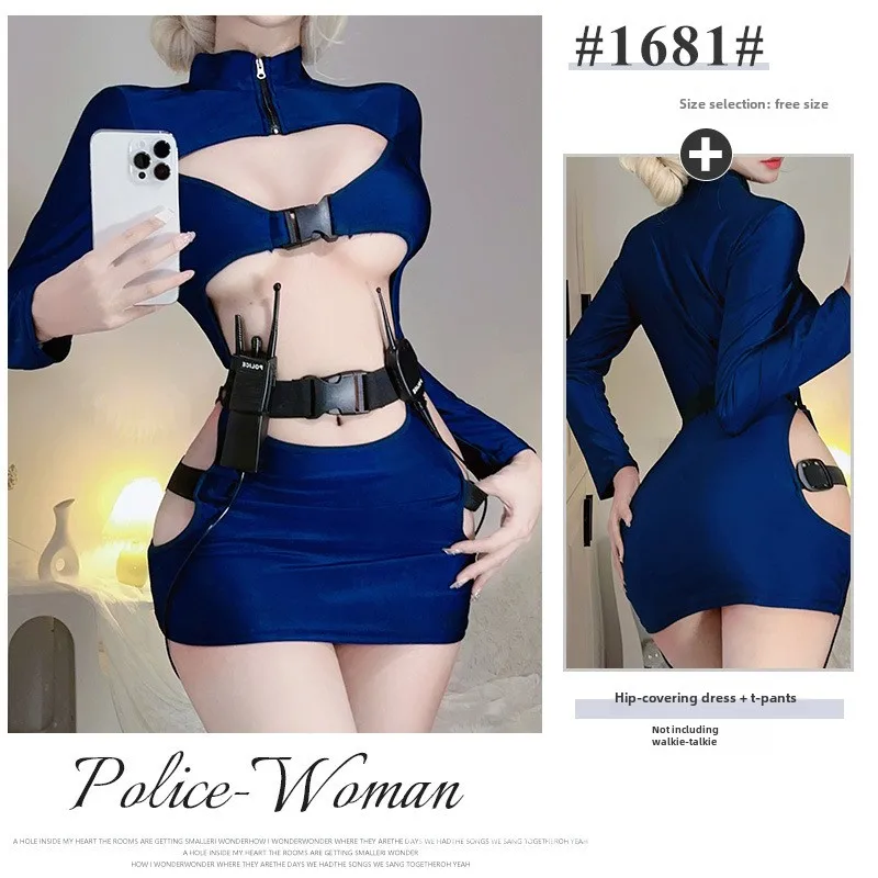 Exotic Costumes Sexy Lingerie Nightclub Women Police Uniform Double Zipper Free Open Crotch Cospaly Outfit Sexy Skirt Dress