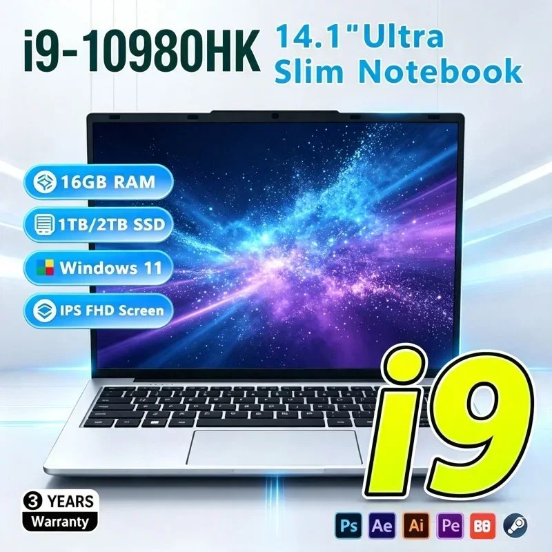 Intel Core I9 10980HK New 14.1'' Inch Laptop Windows 11 32GB RAM 1TB 2TB SSD Portable Gaming Notebook Computer for Office Gamer