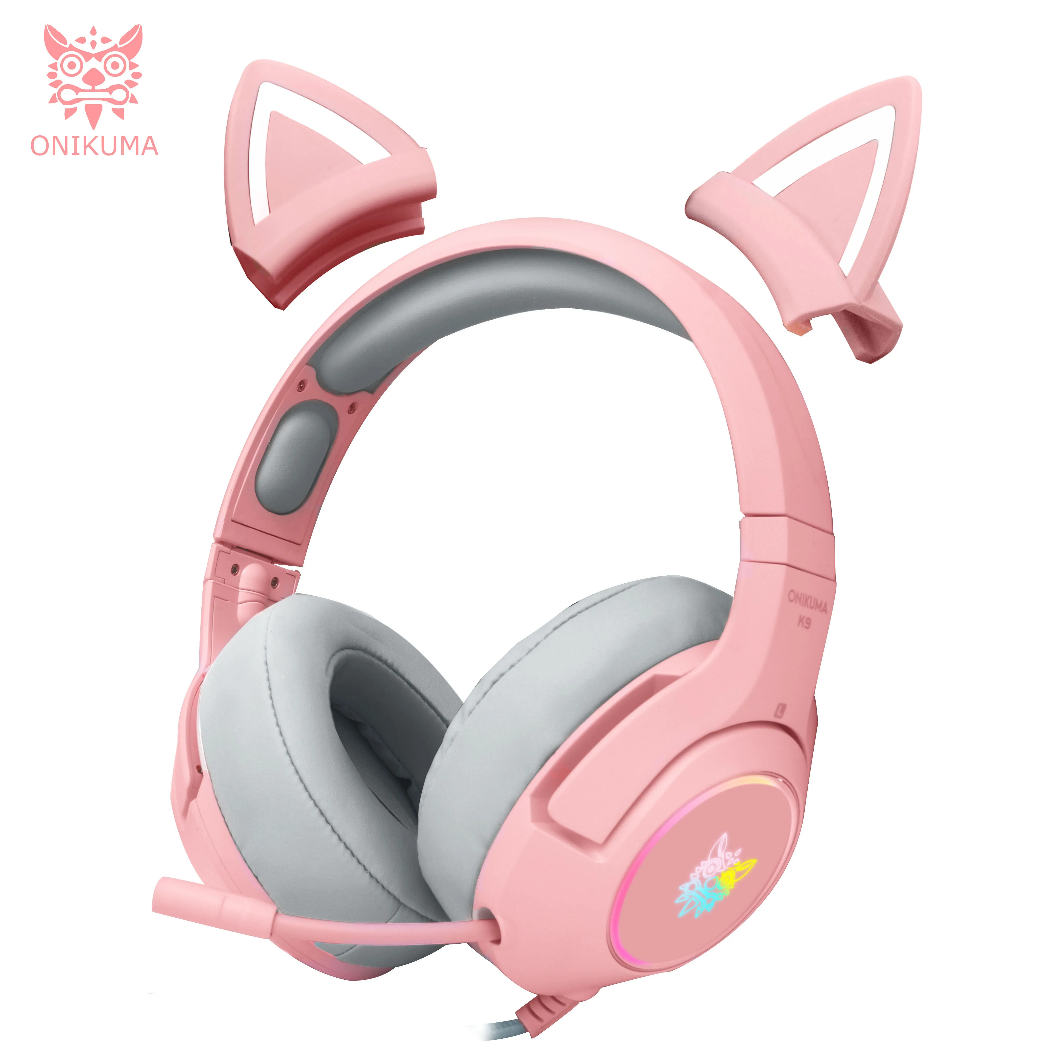 

Gaming Headset With Microphone, Demon Cute Cat Ear Noise Reduction Headphones Pink/Black 7.1 For PC Switch PS4 New Xbox