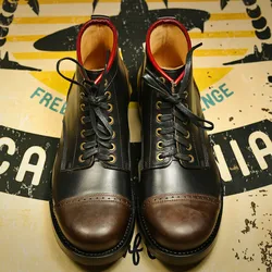 Autumn Sipriks Handmade Goodyear Welted Boots Men's Genuine Leather Martin Booties Retro Cap Toe Motorcycle Shoes Plus 45 46