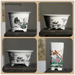 Chinese Purple Sand Flower Pots Ceramic Bonsai Pots Hand-Painted Art Landscape Flower Pots Desktop Decorative Flower Pots LC309