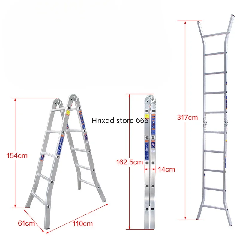 Multifunctional telescopic double-side straight ladder folding climbing herringbone engineering household storage aluminum