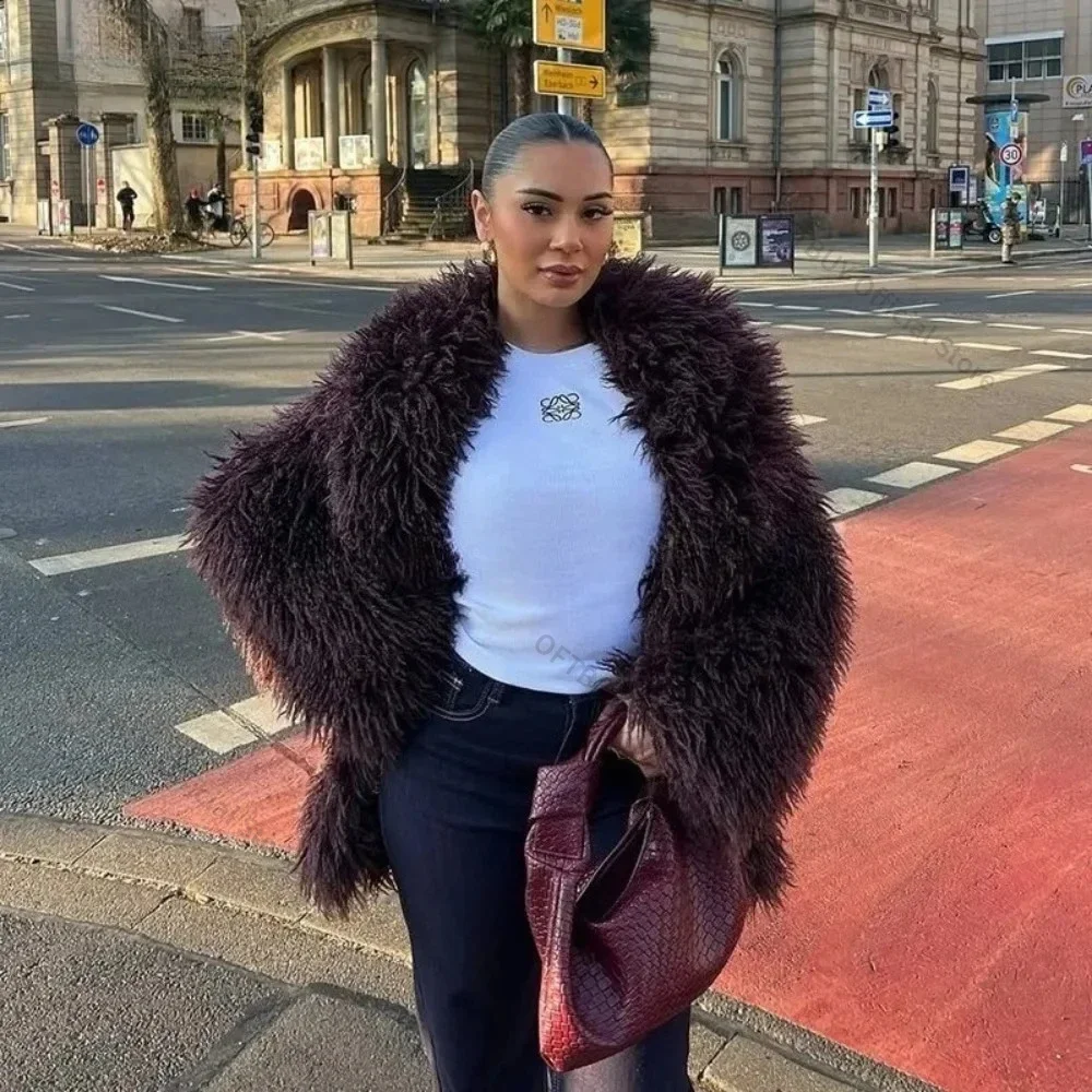 OFTBUY Faux Fur Jacket Women New in Winter Fur Coat Eco-friendly Long Sleeve Faux Fluffy Fur Outerwear Fur Coat Warm Female Chic