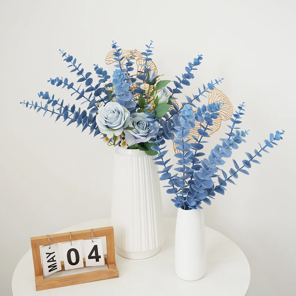 

12/24pcs Blue Eucalyptus Stems Artificial Eucalyptus Leaves Stems Real Touch Leaf Branches for Home Office Wedding Decoration