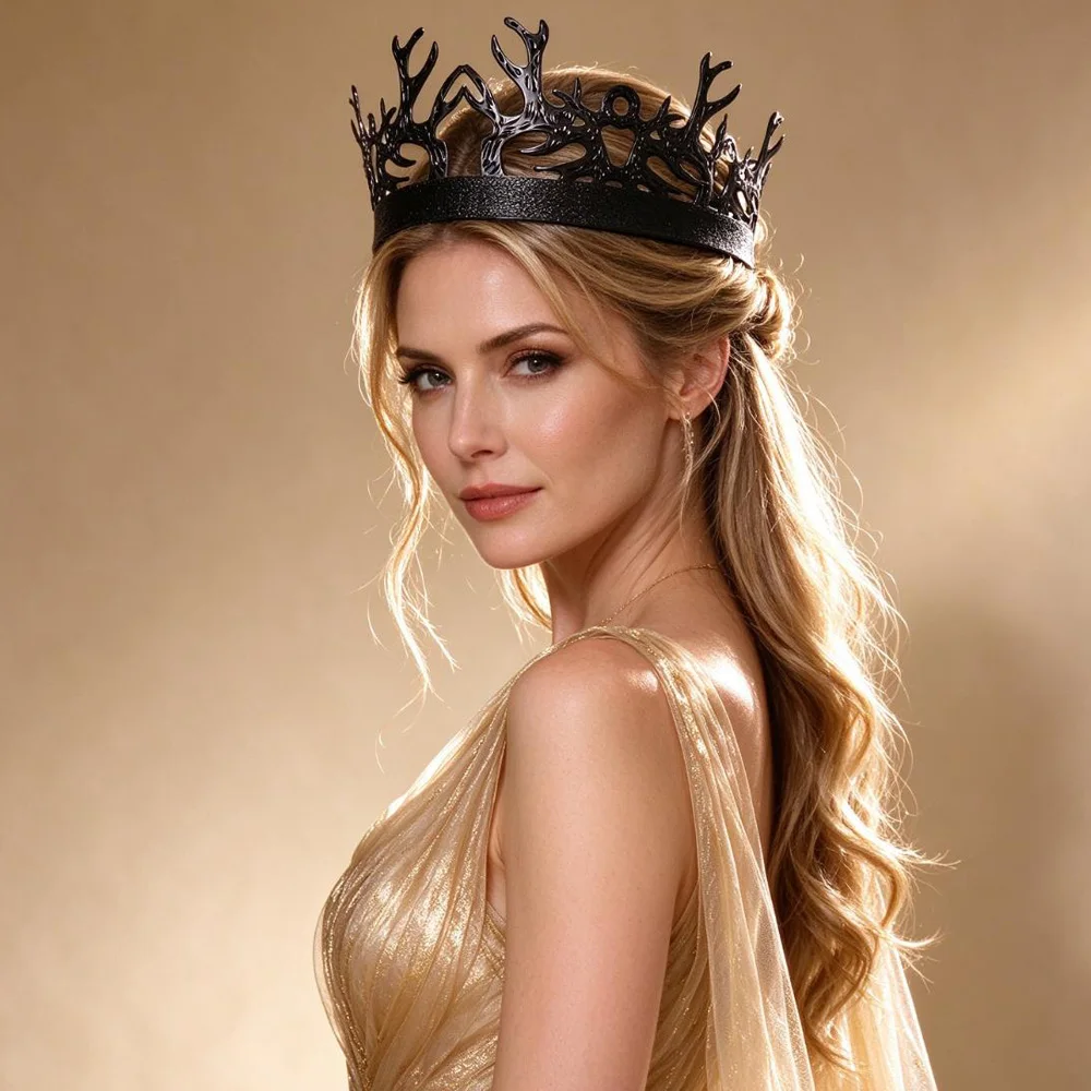 Vintage King Queen Elk Crown Cosplay Antler Horn Headpiece Christmas Carnival Wedding Halloween Party Costume Headwear Tiara 5