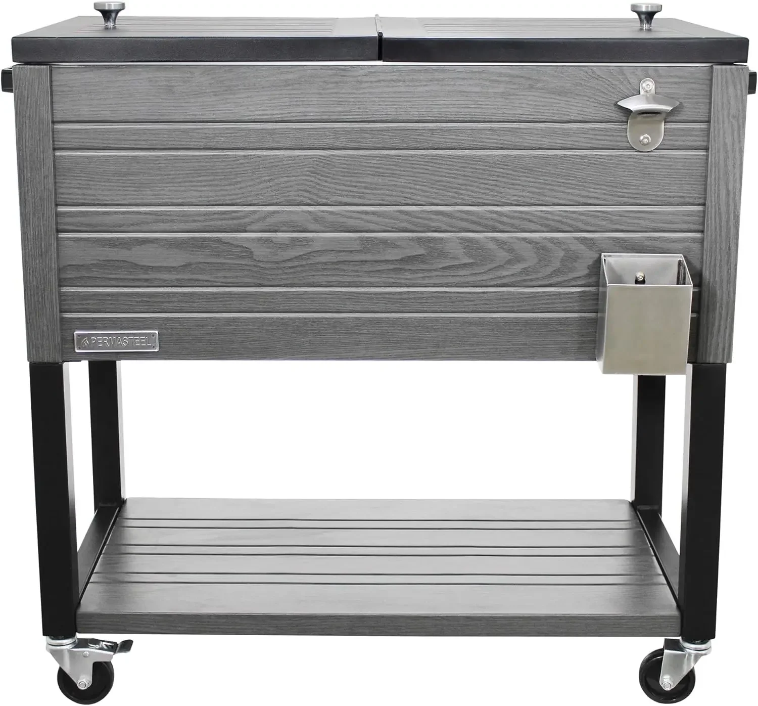

80-Quart Outdoor Patio Cooler with Wheels | Beverage Rolling Cooler for Backyard Deck, PS-A205-80QT-GY, Wood Grain Ac