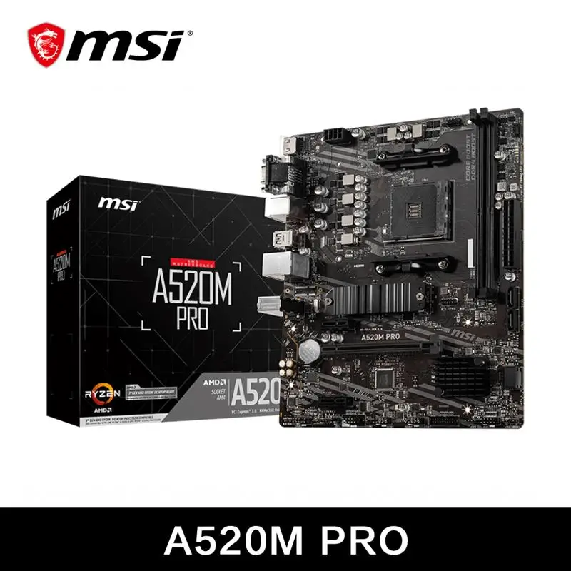 To AMD A520M PRO Motherboard Support Ryzen CPU R3 R5 R7 5000 & 3000 Series Mainboard AM4 M.2 NVME Dual Channel DDR4 Full New