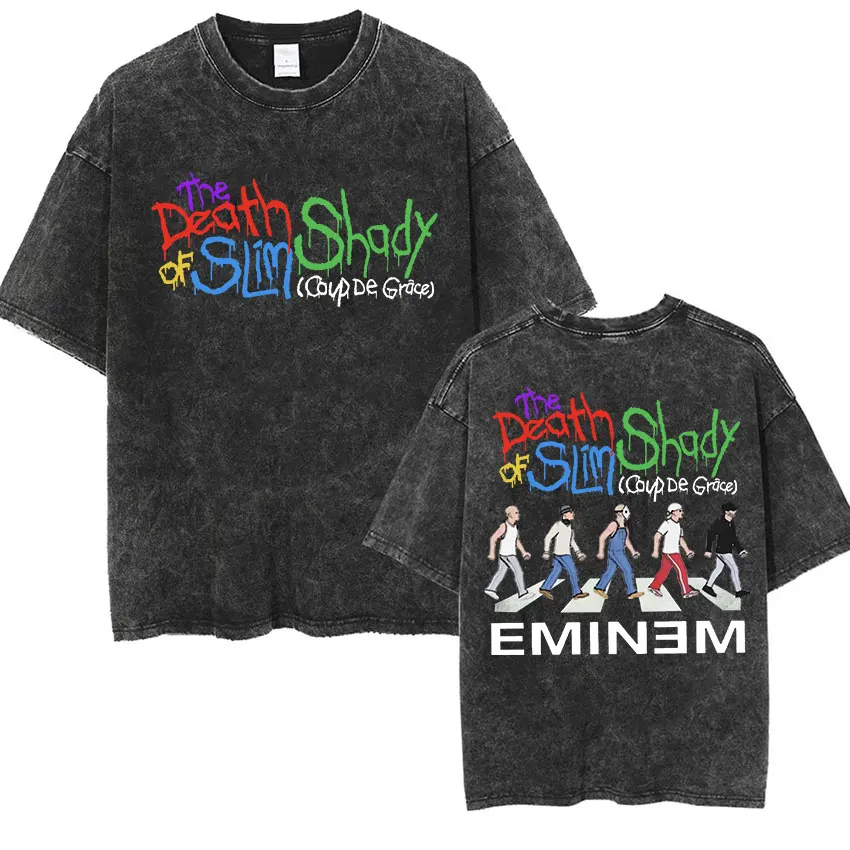 90er Rapper Eminem World Tour Musik Grafik T-Shirts Herren Coole Hip-Hop Vintage Gewaschene Oversized T-Shirts Unisex Gothic Streetwear – Detail 13