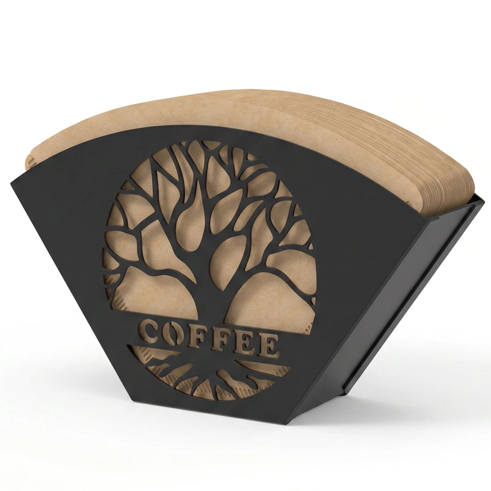 Coffee Filter Holder Metal Fan Shape Coffee Filter Storage Rack with Tree of Life Decor Bar Accessories for Cafes Bars Kitchens