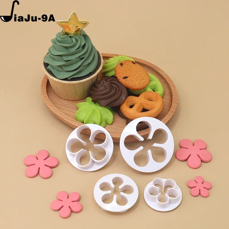 4Pcs Rose Flower Fondant Cake Decorating Mould Plum Blossom Dessert Cookies Cutter Mold Gum Paste Pastry Tools Baking Supplies