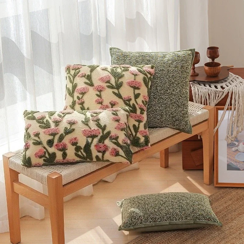 Flower Throw Pillow Cover Embroidered Stamping Waist Cushion Cover 2025 New Decor Home Decorative Pillowcase 30x50/45X45CM