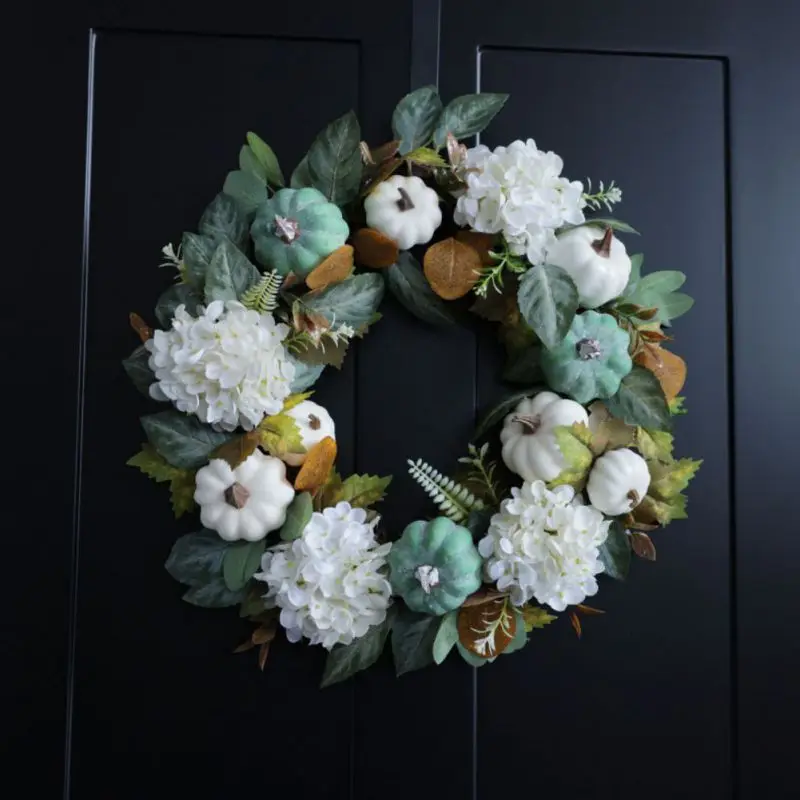 Corona realista de 45x45CM para Navidad, Acción de Gracias, Halloween, flores secas artificiales, corona decorativa de plástico para puerta, pared, chimenea