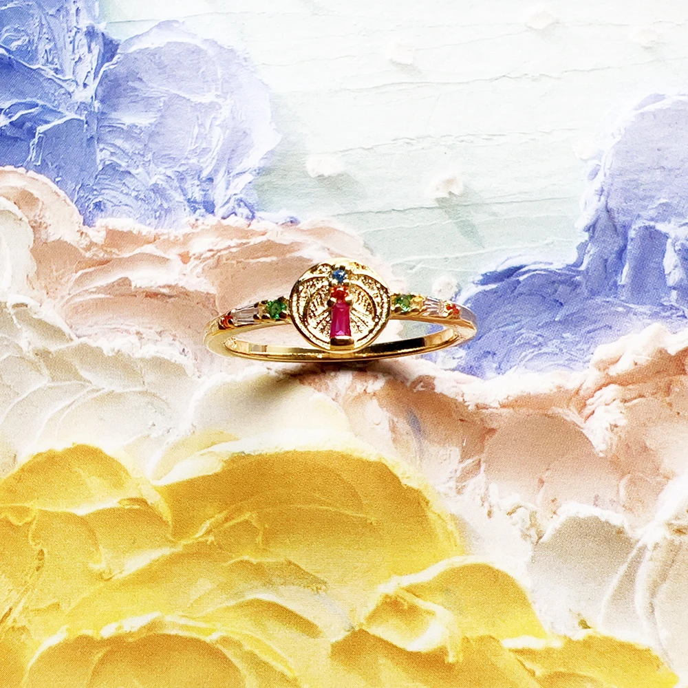 

Золотое кольцо, красочная пальма, ювелирные украшения для женщин, весенний новый богемный подарок из стерлингового серебра 925 пробы