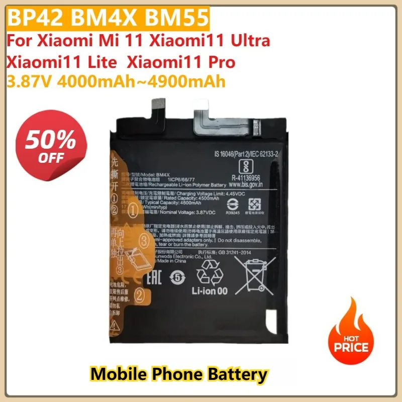 

For Xiaomi Mi 11 Xiaomi11 Ultra Xiaomi11 Lite Xiaomi11 Pro Replacement Mobile Phone Battery BP42 BM4X BM55 3.87V4000mAh~4900mAh