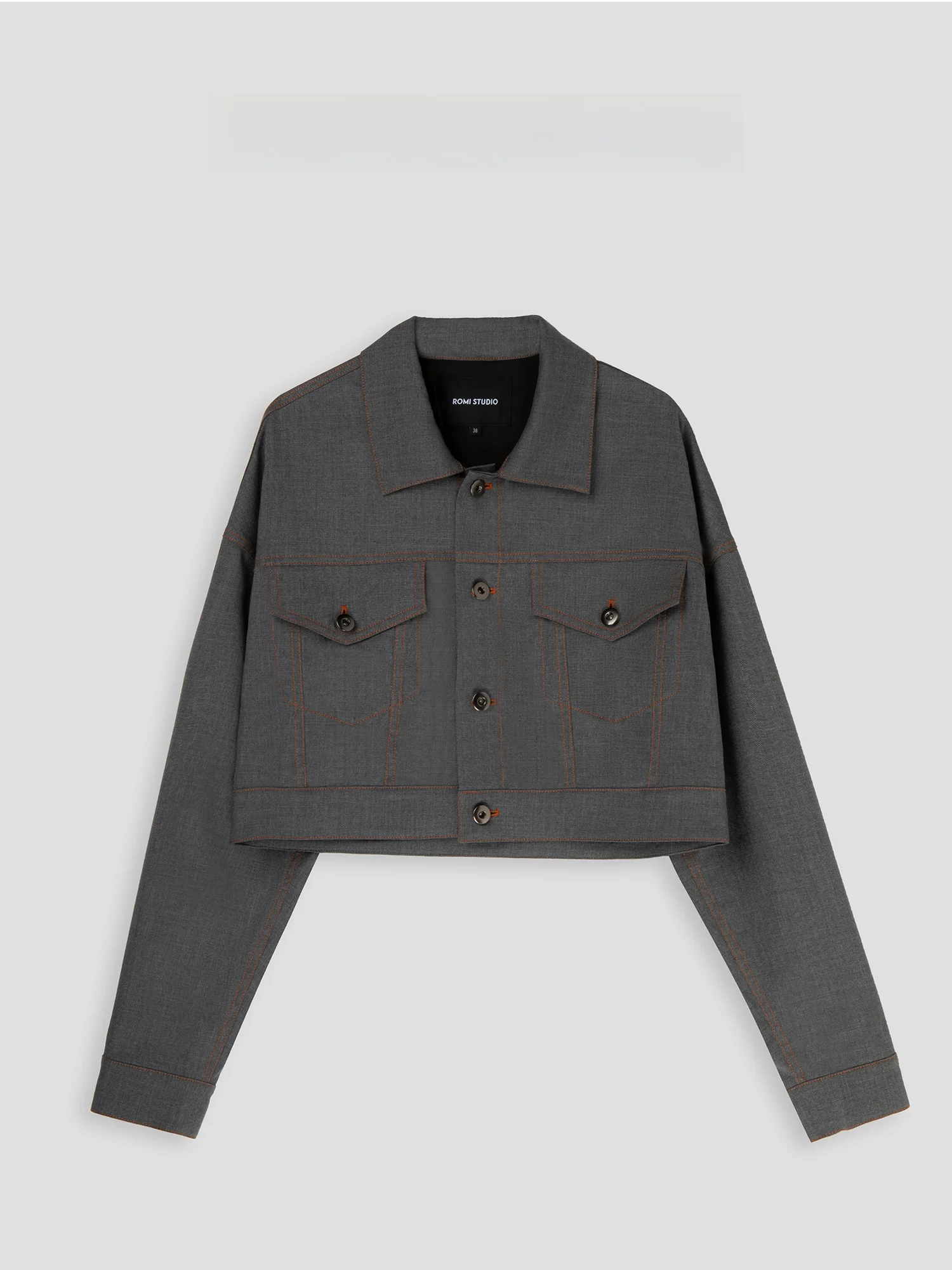 

Romi Studio Vintage Versatile irt Sle ort Jaet Outerwear Contrast Color Stitching All-Match 2024 Autumn Polyester Cot...