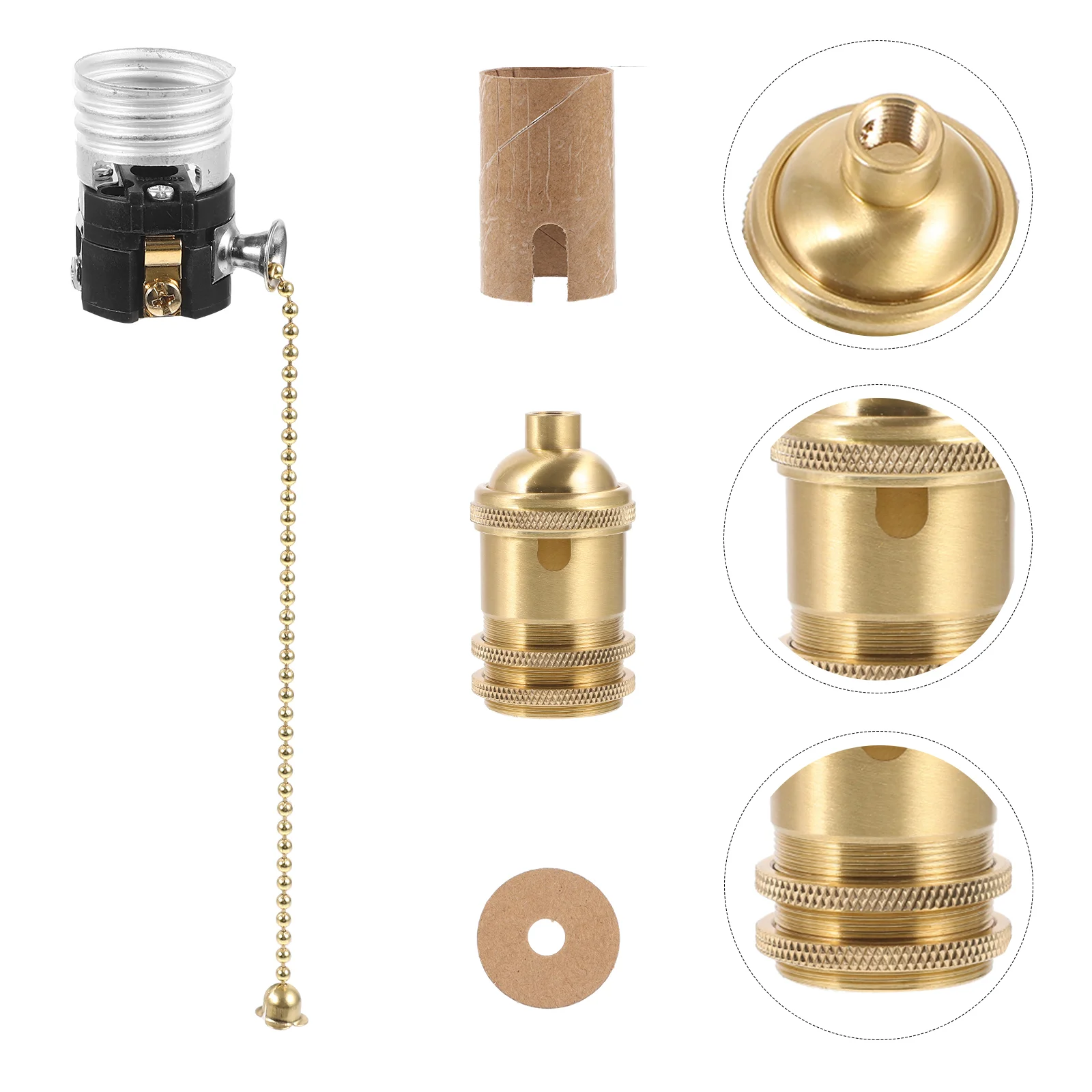 

Pure Copper Lamp Holder Parts Wall Light Lampholder Pull Chain Ceiling Accessory Fixture with Zipper Pullswitch Socket Fixtures