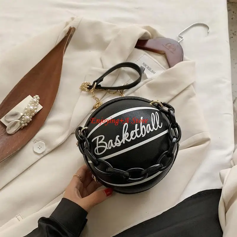 

PXPB Women Ladies Basketball Round Crossbody Shoulder Bag PU Leather Tote Purse Handbag Chain Purse Satchel