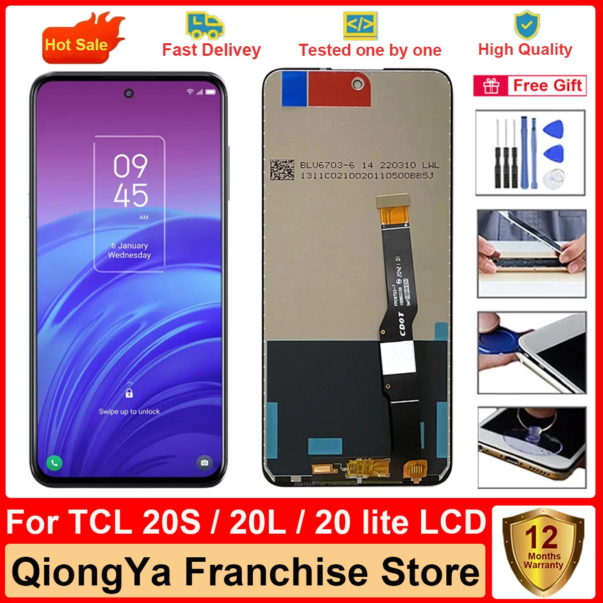 

Original 6.67" Display For TCL 20S T773H T773O / 20L T744H T744B / 20L Plus T775H T775B LCD with Touch Screen Digitizer Assembly