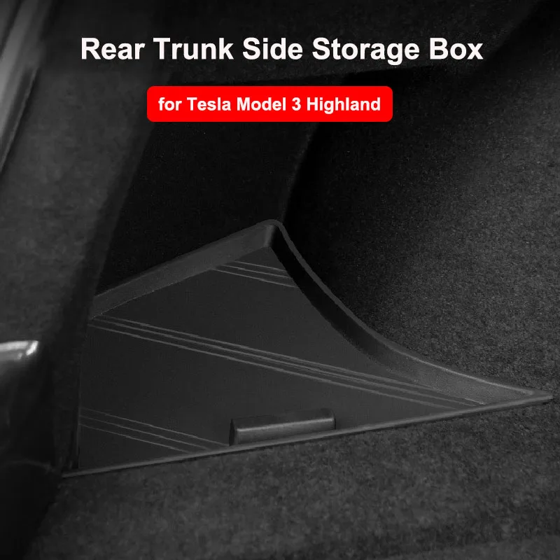 For 2024 Tesla Model 3 Highland Rear Trunk Side Storage Box with Cover Organizer Garbage Bins Partition Decoration Accessories