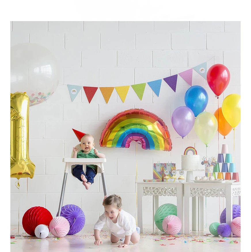 1pc Big Rainbow Smile White Cloud Foil Balloon Boy Girl Birthday Party Helium Balloon Decorations Baby Shower Kids Toy Gift Ball